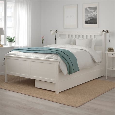 Hemnes bed king - HEMNES Bed frame with 4 storage boxes, dark gray stained/Luröy,King. $699.00. (55) Financing options are available. Details >. Mattress and bedlinens are sold separately. Choose color Dark gray stained. Choose size King. Choose slatted bed base Luröy.